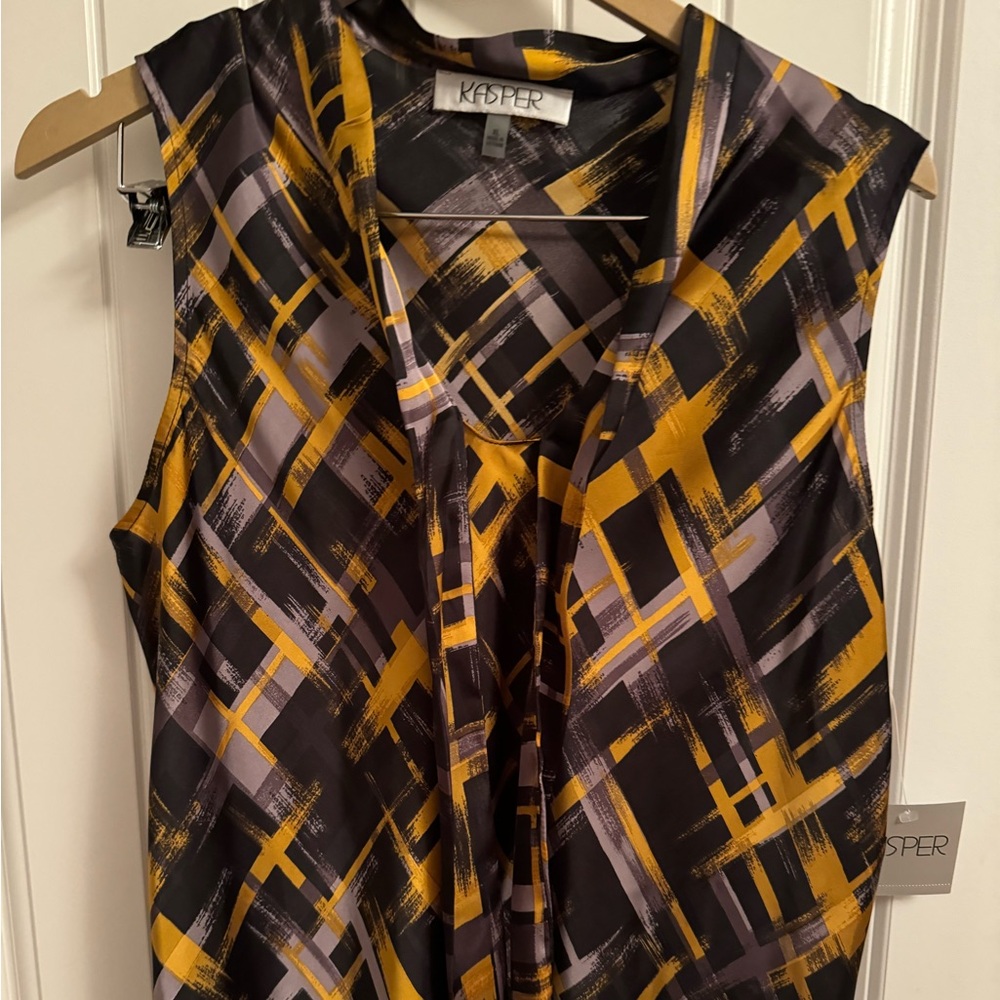 Sleeveless black, gold and grey top by Kasper. BNNBW